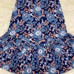 Agnes & Dora Boho Ruffle Midi Skirt Blue w/Peach Floral Print